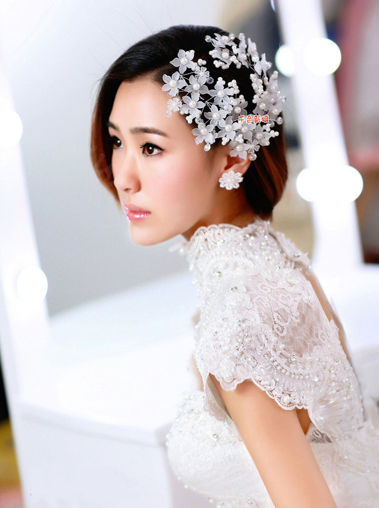 Elegant Pearl Crystal Bead Lace Flower Hairwear Wedding Bride Headband Bridal Hair Accessories