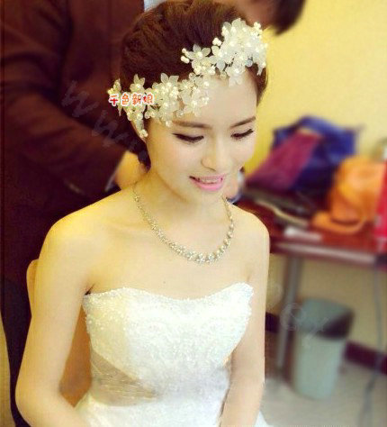 Elegant Pearl Crystal Bead Lace Flower Hairwear Wedding Bride Headband Bridal Hair Accessories