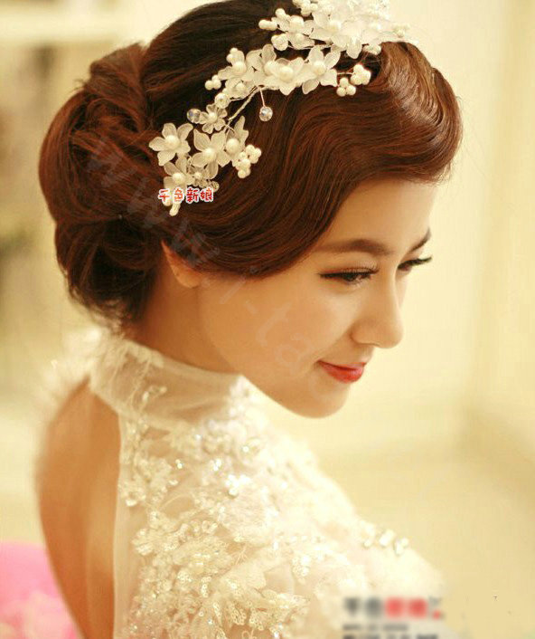 Elegant Pearl Crystal Bead Lace Flower Hairwear Wedding Bride Headband Bridal Hair Accessories
