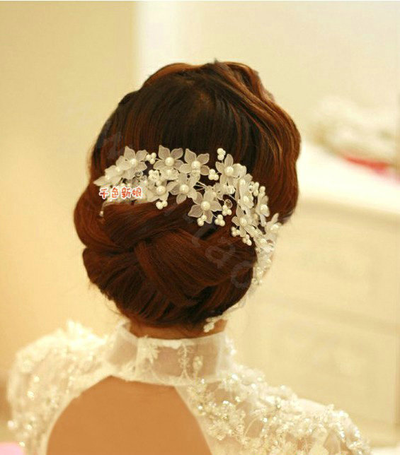 Elegant Pearl Crystal Bead Lace Flower Hairwear Wedding Bride Headband Bridal Hair Accessories