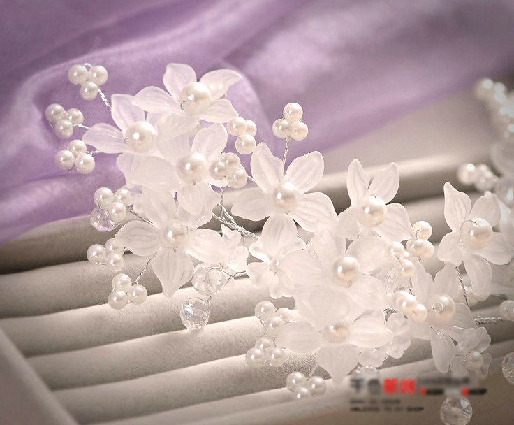 Elegant Pearl Crystal Bead Lace Flower Hairwear Wedding Bride Headband Bridal Hair Accessories