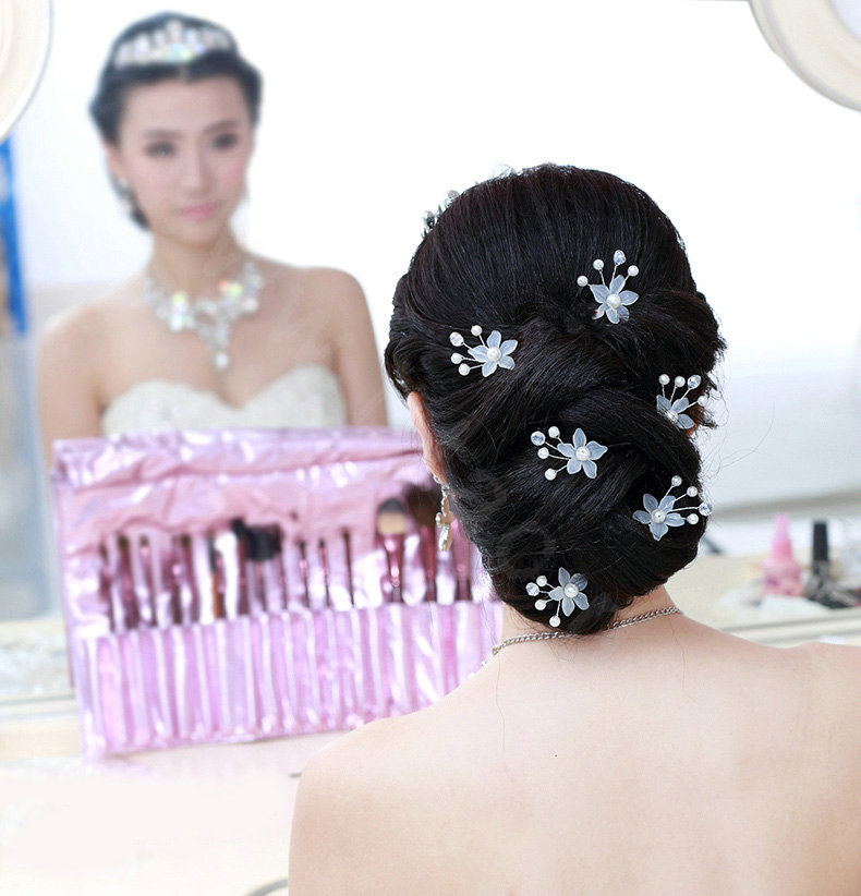 Elegant Pearl Crystal Matte Flower Wedding Bride U Shape Hair Clip Comb Fork Bridal Party Hair Accessories