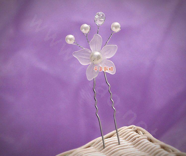 Elegant Pearl Crystal Matte Flower Wedding Bride U Shape Hair Clip Comb Fork Bridal Party Hair Accessories
