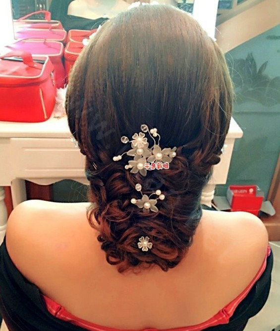 Elegant Pearl Crystal Matte Flower Wedding Bride U Shape Hair Clip Comb Fork Bridal Party Hair Accessories
