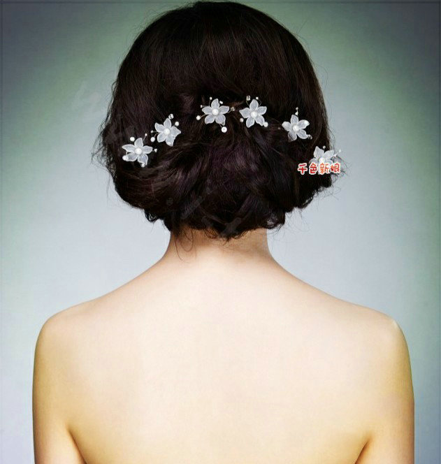 Elegant Pearl Crystal Matte Flower Wedding Bride U Shape Hair Clip Comb Fork Bridal Party Hair Accessories