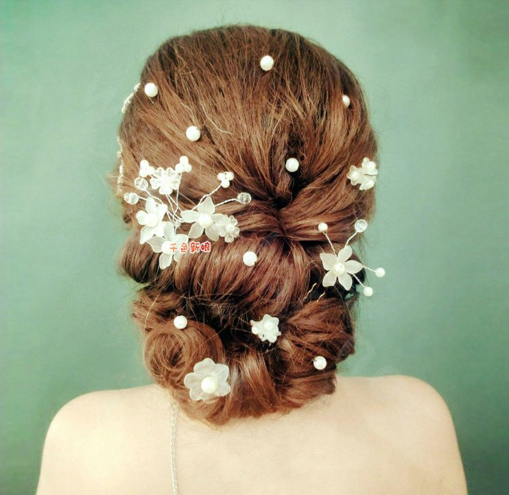 Elegant Pearl Crystal Matte Flower Wedding Bride U Shape Hair Clip Comb Fork Bridal Party Hair Accessories