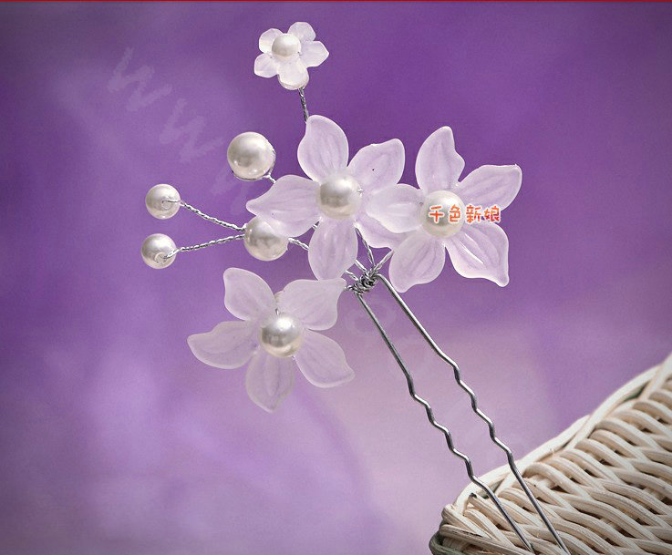 Elegant Pearl Matte Flower Wedding Bride U Shape Hair Clip Comb Fork Bridal Party Hair Accessories