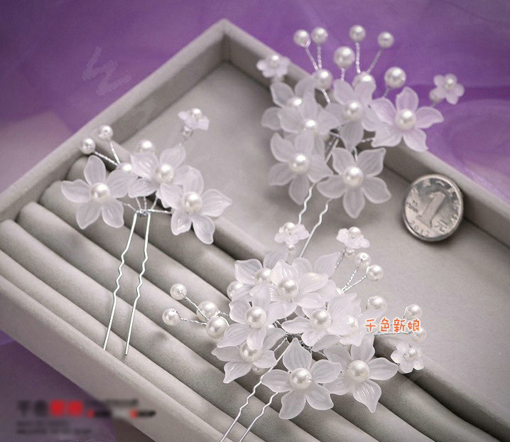 Elegant Pearl Matte Flower Wedding Bride U Shape Hair Clip Comb Fork Bridal Party Hair Accessories