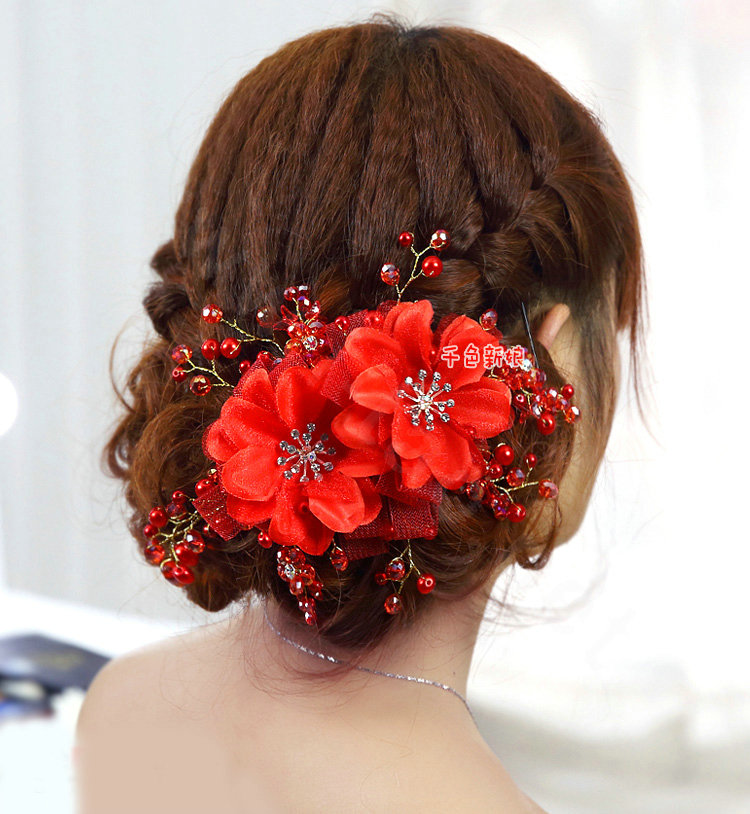 Elegant Red Crystal Bead Lace Flower Wedding Bride Headband Bridal Party Dress Hair Accessories