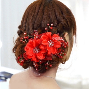Elegant Red Crystal Bead Lace Flower Wedding Bride Headband Bridal Party Dress Hair Accessories