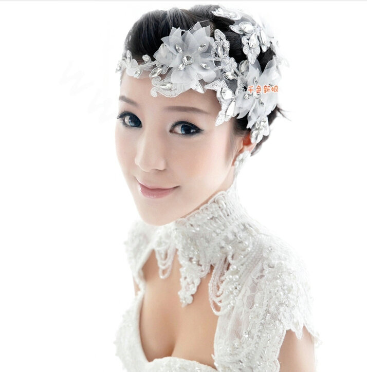 Elegant Rhinestone Lace Flower Hairwear Wedding Bride Headband Bridal Hair Accessories