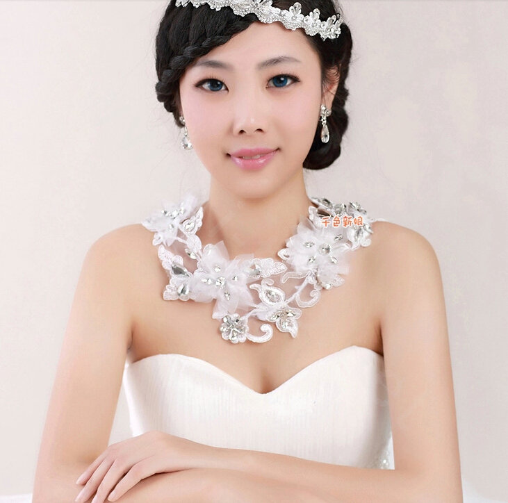 Elegant Rhinestone Lace Flower Hairwear Wedding Bride Headband Bridal Hair Accessories