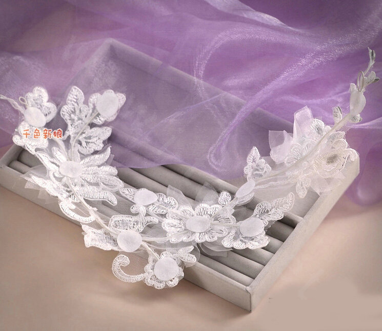 Elegant Rhinestone Lace Flower Hairwear Wedding Bride Headband Bridal Hair Accessories