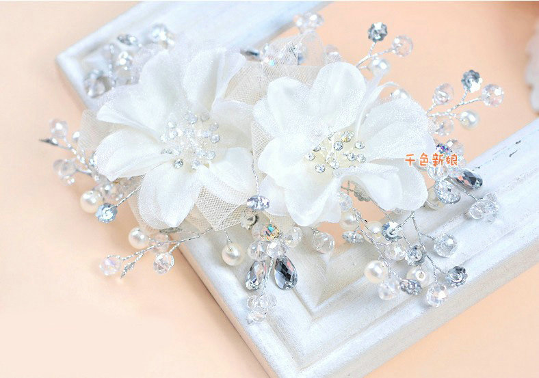 Elegant White Crystal Bead Lace Flower Wedding Bride Headband Bridal Party Dress Hair Accessories