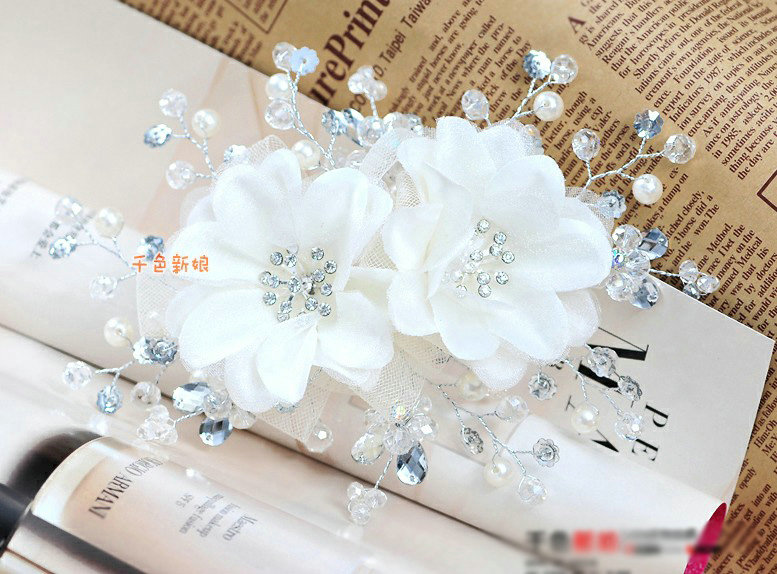 Elegant White Crystal Bead Lace Flower Wedding Bride Headband Bridal Party Dress Hair Accessories