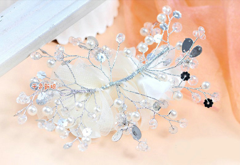 Elegant White Crystal Bead Lace Flower Wedding Bride Headband Bridal Party Dress Hair Accessories