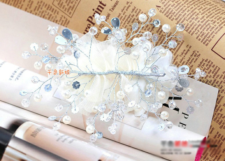 Elegant White Crystal Bead Lace Flower Wedding Bride Headband Bridal Party Dress Hair Accessories