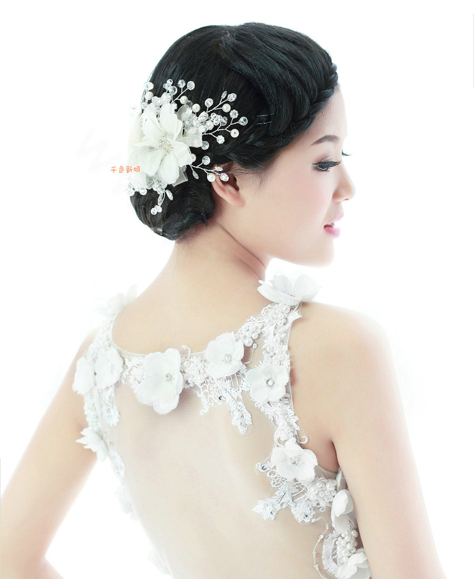 Elegant White Crystal Bead Lace Flower Wedding Bride Headband Bridal Party Dress Hair Accessories