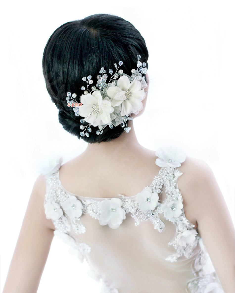 Elegant White Crystal Bead Lace Flower Wedding Bride Headband Bridal Party Dress Hair Accessories