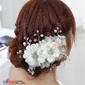 Elegant White Crystal Bead Lace Flower Wedding Bride Headband Bridal Party Dress Hair Accessories