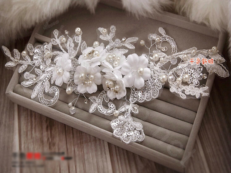High Quality Rhinestone Pearl Lace Flower Hairwear Wedding Bride Headband Bridal Hair Accessories