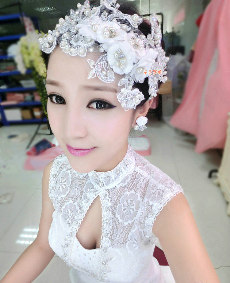 High Quality Rhinestone Pearl Lace Flower Hairwear Wedding Bride Headband Bridal Hair Accessories