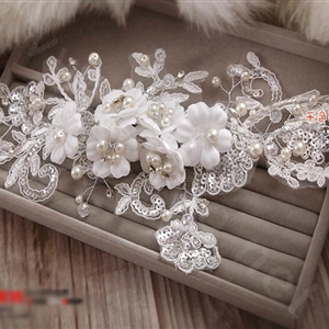 High Quality Rhinestone Pearl Lace Flower Hairwear Wedding Bride Headband Bridal Hair Accessories
