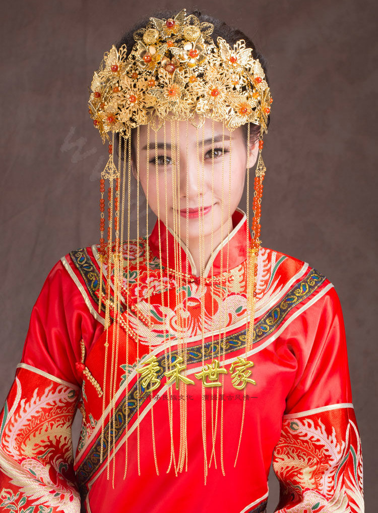 Luxury Agate Beads Tassel Phoenix Coronet Chinese style Wedding Bridal Cheongsam Classical Hair Accessories