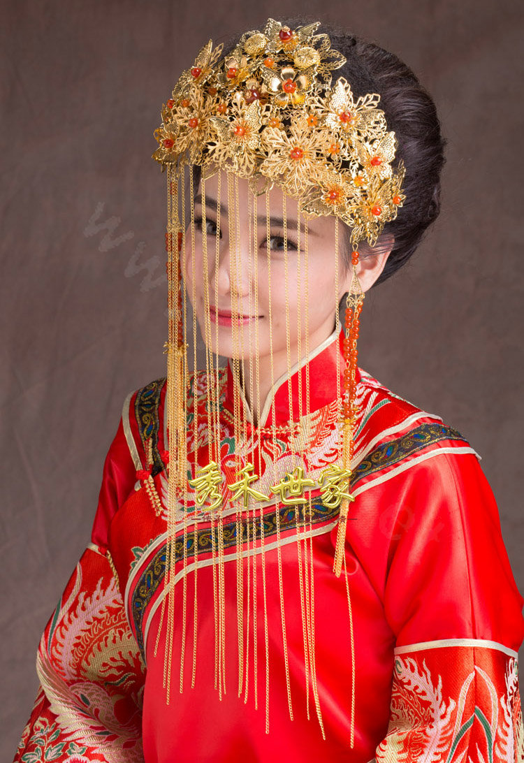 Luxury Agate Beads Tassel Phoenix Coronet Chinese style Wedding Bridal Cheongsam Classical Hair Accessories