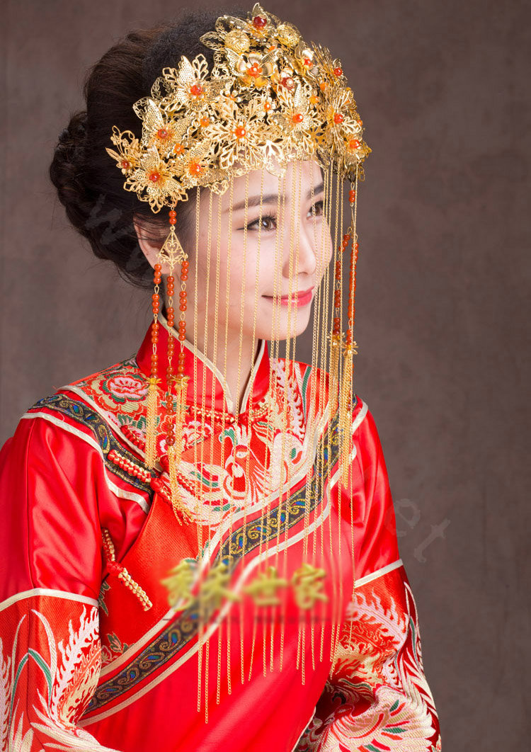 Luxury Agate Beads Tassel Phoenix Coronet Chinese style Wedding Bridal Cheongsam Classical Hair Accessories