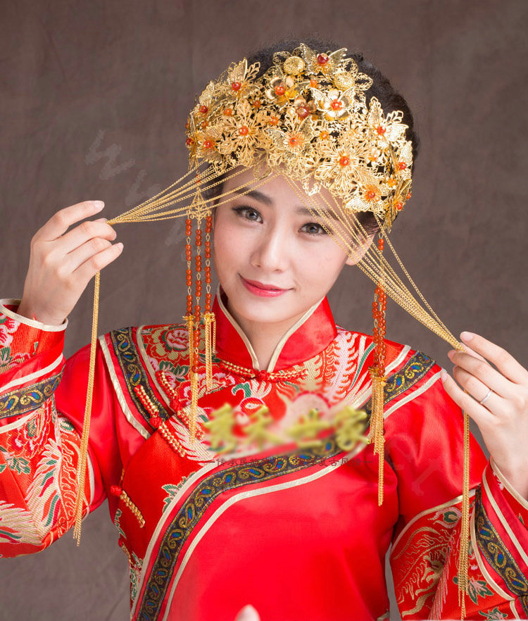 Luxury Agate Beads Tassel Phoenix Coronet Chinese style Wedding Bridal Cheongsam Classical Hair Accessories