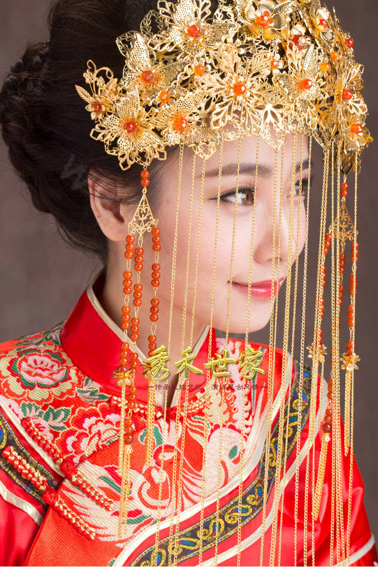 Luxury Agate Beads Tassel Phoenix Coronet Chinese style Wedding Bridal Cheongsam Classical Hair Accessories