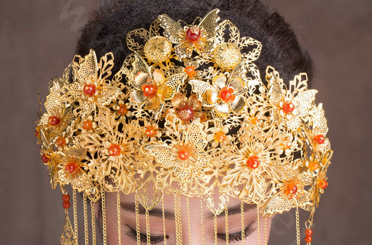 Luxury Agate Beads Tassel Phoenix Coronet Chinese style Wedding Bridal Cheongsam Classical Hair Accessories