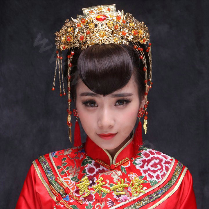 Luxury Agate Beads Tassel Phoenix Coronet Chinese style Wedding Bridal Cheongsam Retro Hair Accessories