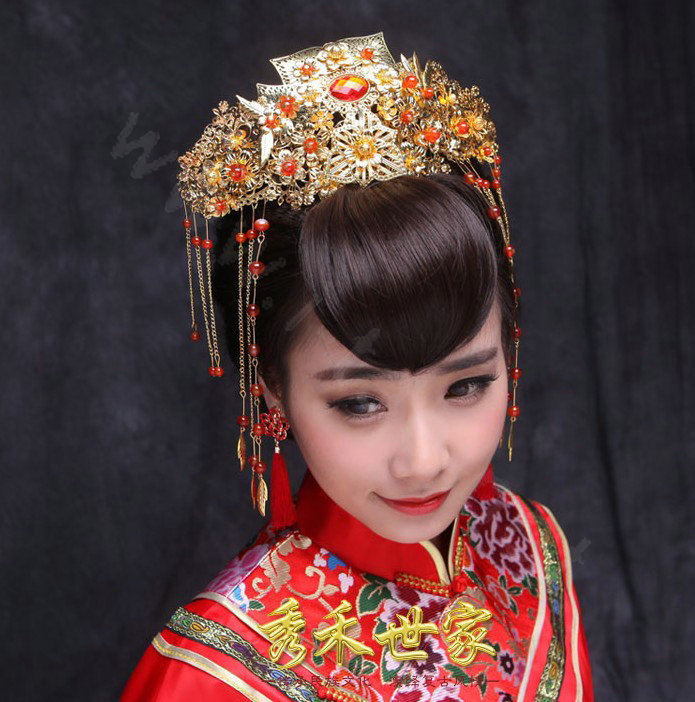 Luxury Agate Beads Tassel Phoenix Coronet Chinese style Wedding Bridal Cheongsam Retro Hair Accessories