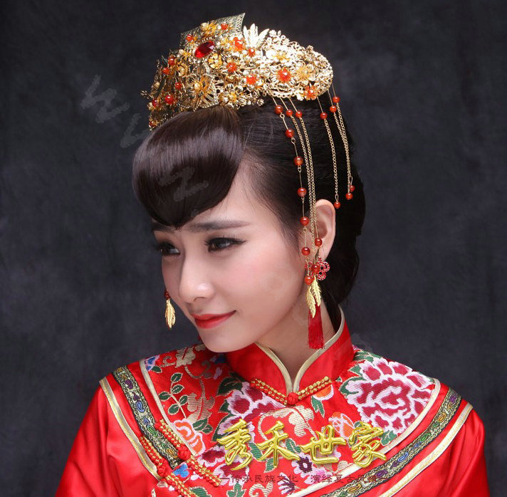 Luxury Agate Beads Tassel Phoenix Coronet Chinese style Wedding Bridal Cheongsam Retro Hair Accessories