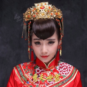 Luxury Agate Beads Tassel Phoenix Coronet Chinese style Wedding Bridal Cheongsam Retro Hair Accessories