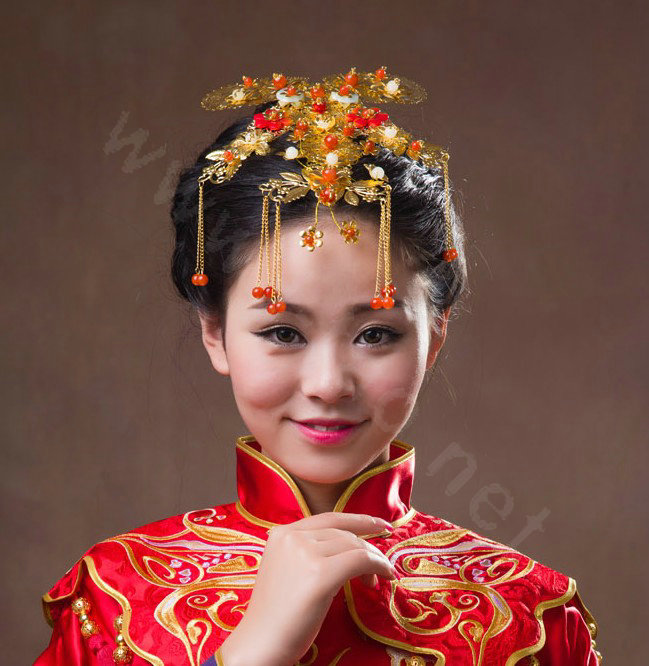 Luxury Bridal Classic Costume Phoenix Coronet Tassel Hair Clasp Cheongsam Wedding Bride Hair Accessories