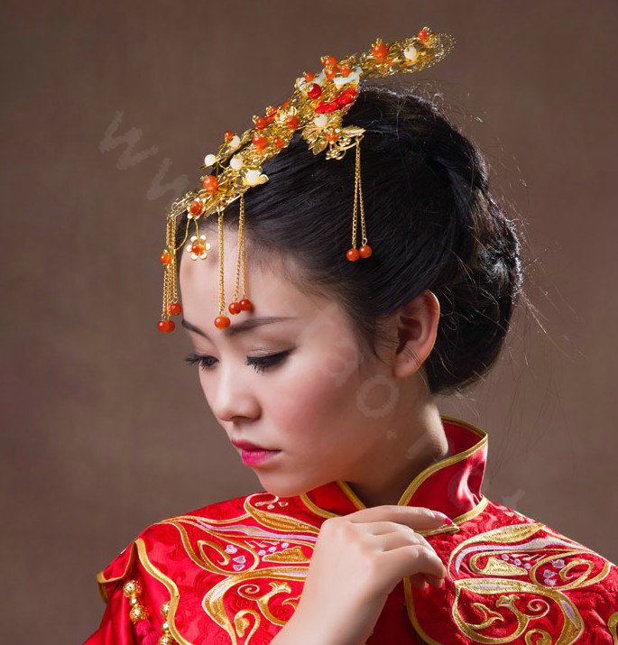 Luxury Bridal Classic Costume Phoenix Coronet Tassel Hair Clasp Cheongsam Wedding Bride Hair Accessories