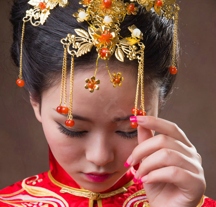 Luxury Bridal Classic Costume Phoenix Coronet Tassel Hair Clasp Cheongsam Wedding Bride Hair Accessories