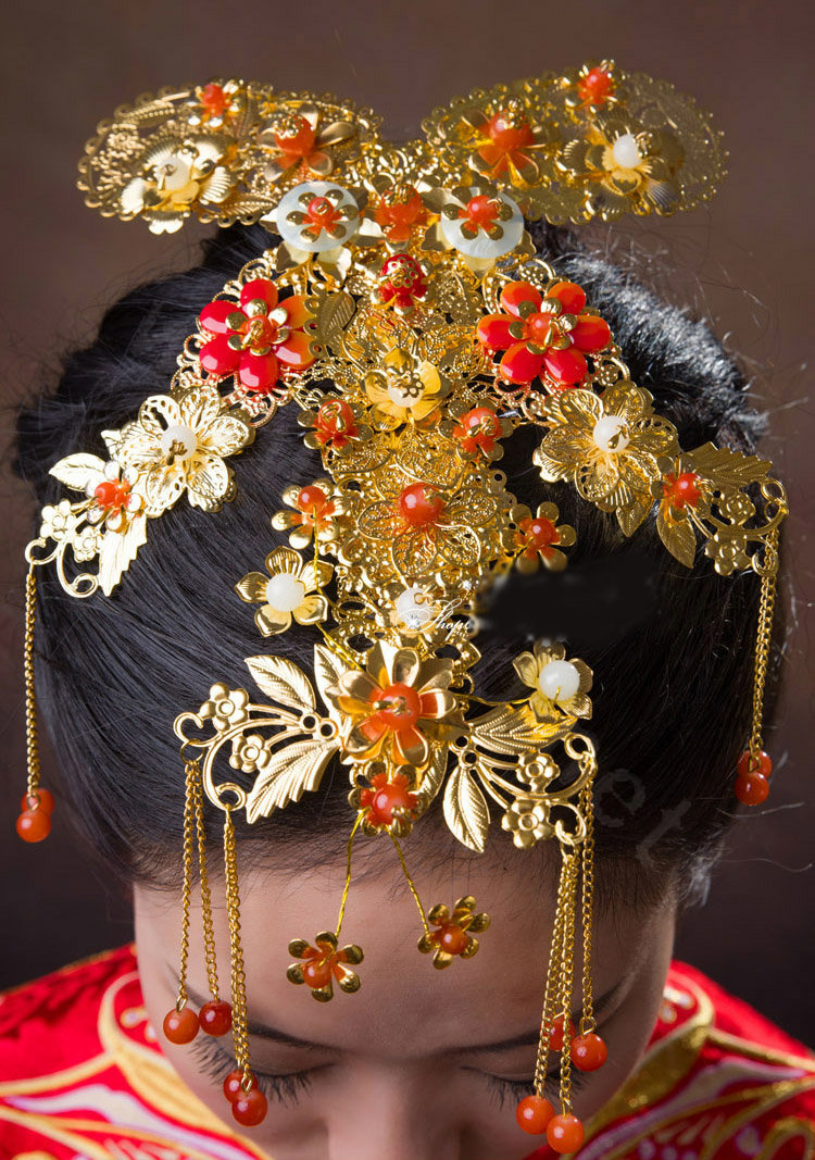 Luxury Bridal Classic Costume Phoenix Coronet Tassel Hair Clasp Cheongsam Wedding Bride Hair Accessories