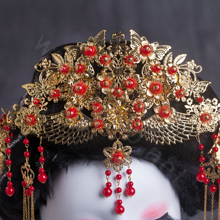 Luxury Bridal Phoenix Coronet Tassel Hair Clasp Cheongsam Chinese style Classic Wedding Bride Hair Accessories