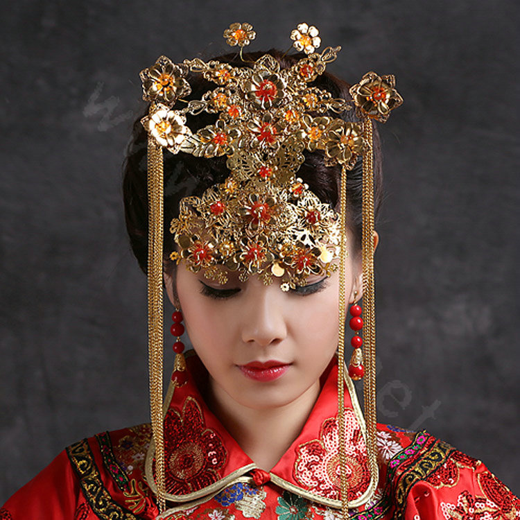 Luxury Bridal Phoenix Coronet Tassel Hair Clasp Cheongsam Chinese style Wedding Bride Hair Accessories