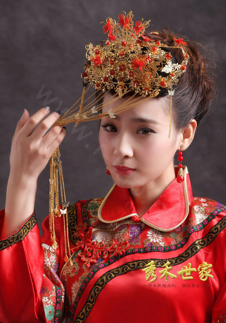 Luxury Bride Chinese style Costume Butterfly Tassel Phoenix Coronet Cheongsam Wedding Bridal Hair Accessories