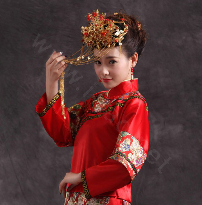 Luxury Bride Chinese style Costume Butterfly Tassel Phoenix Coronet Cheongsam Wedding Bridal Hair Accessories