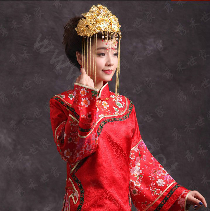 Luxury Bride Chinese style Costume Tassel Gold Phoenix Coronet Wedding jewelry Bridal Cheongsam Hair Accessories