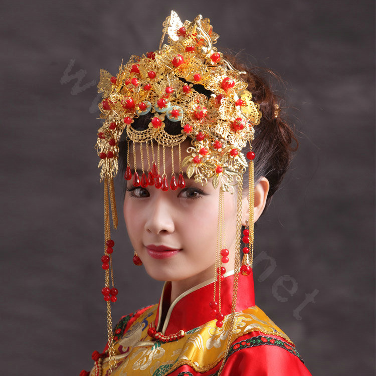 Luxury Bride Chinese style Costume Tassel Phoenix Coronet Cheongsam Wedding jewelry Bridal Hair Accessories