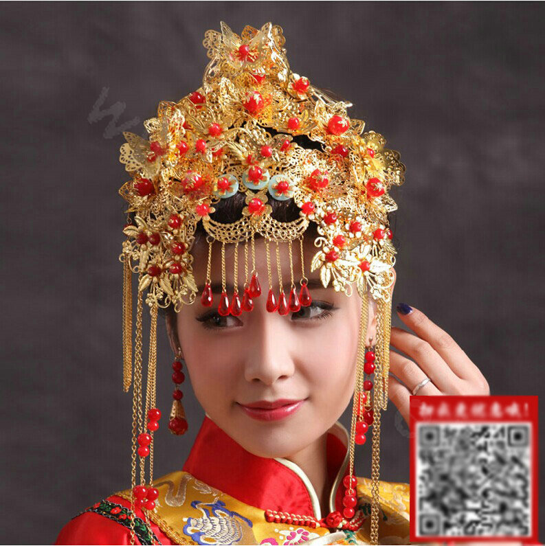 Luxury Bride Chinese style Costume Tassel Phoenix Coronet Cheongsam Wedding jewelry Bridal Hair Accessories