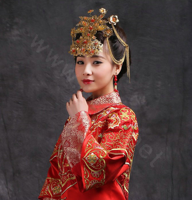 Luxury Bride Chinese style Costume Tassel Phoenix Coronet Wedding jewelry Bridal Cheongsam Hair Accessories