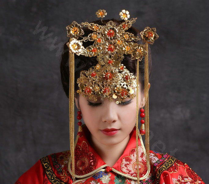 Luxury Bride Chinese style Costume Tassel Phoenix Coronet Wedding jewelry Bridal Cheongsam Hair Accessories